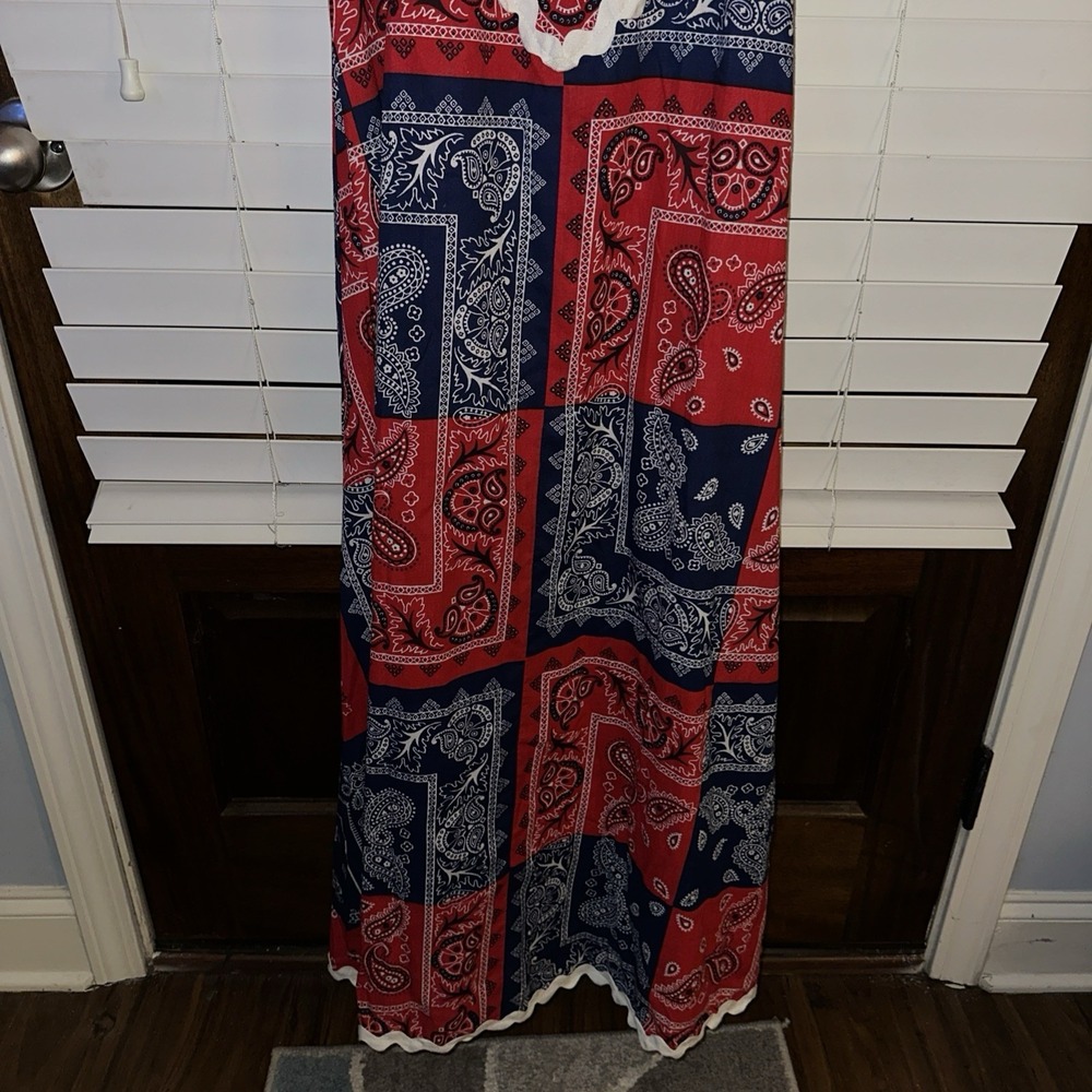 HOWARD WOLF VINTAGE RED & BLUE BANDANA PATCHWORK PRINT Maxi DRESS - Picture 5 of 8